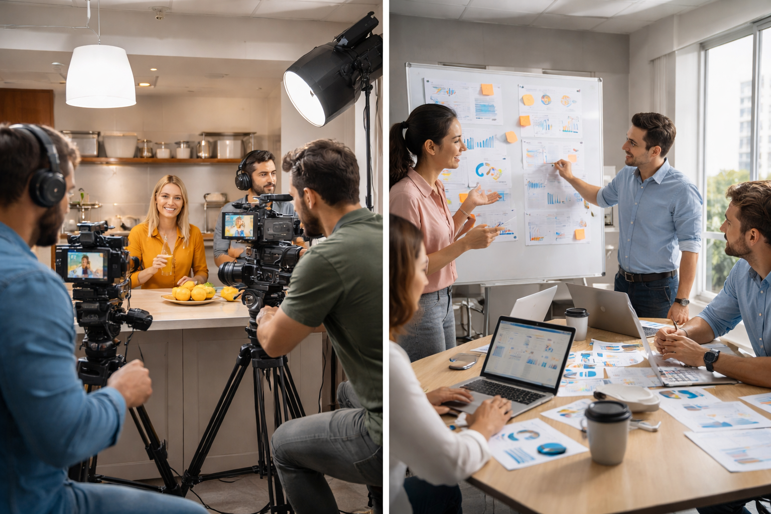 Visual comparison showing the difference between an advertising company and a marketing firm